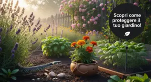 Serpente tra le piante aromatiche e fiori in un giardino soleggiato