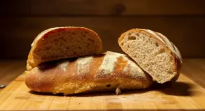 Pagnotte di pane integrale tagliate su un tagliere di legno