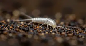 Un pesciolino d'argento su una superficie con granelli colorati